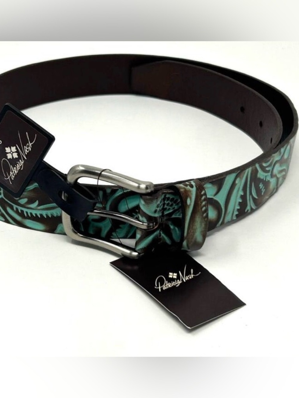 PATRICIA NASH - Pelosa Turquoise Leather Belt Size: Medium